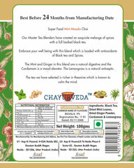 San-Cha Tea Boutique Mint Masala Chai - 100gm, 3.5 Ounce | Ginger & Cardamom Blended Pure Assam Tea - Real Mint Leaves | Spiced Masala Chai Patti - Medium Caffeine