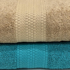 Stamio Cotton Bath Towel 1200 Gsm | Two Ply Combed, Extra Soft & Absorbent Large Full Size Towels For Bathing, Home, Sports, Salon, Hotel Use (Beige & Turquoise Green) - 2 Pcs