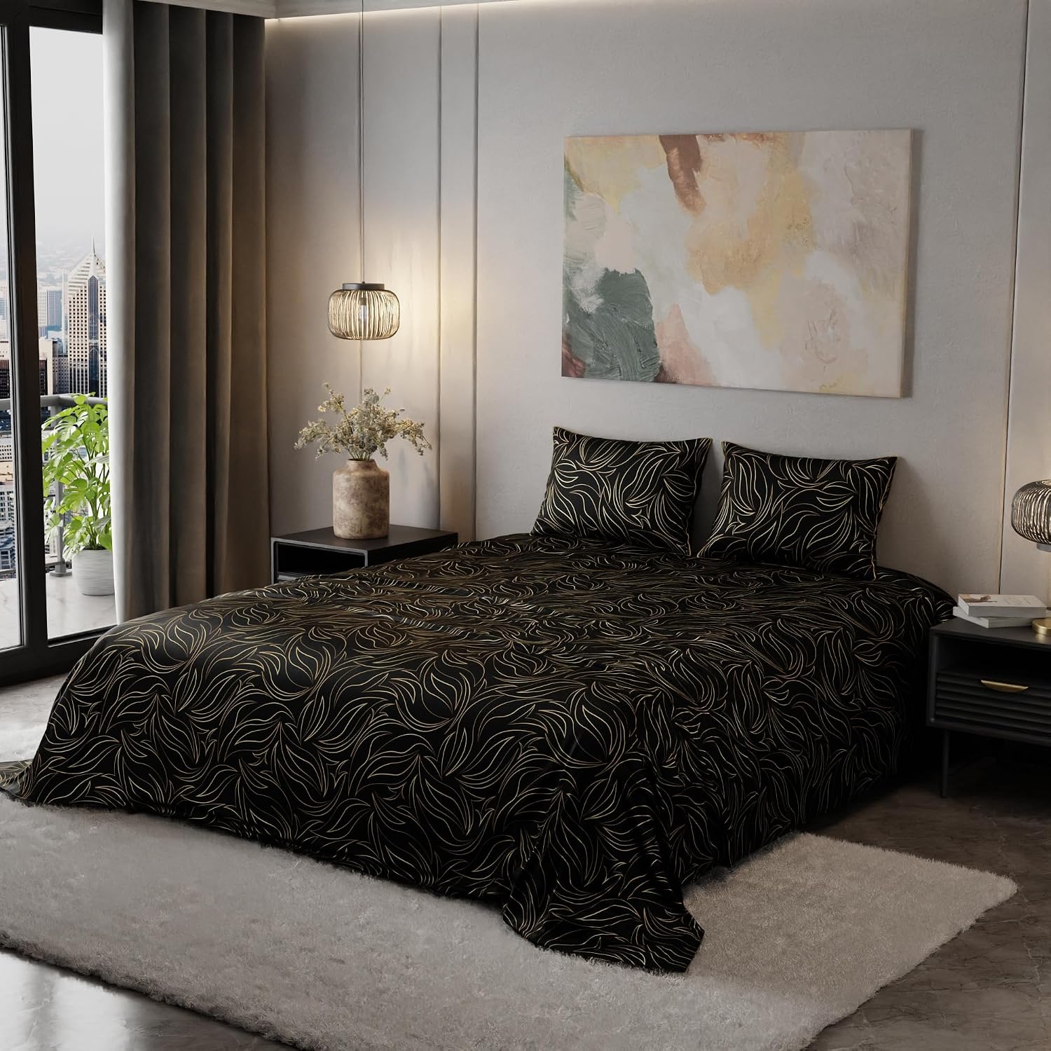 Premium Bedding Set King Size Bedsheet With 2 Pillow Covers | 90 X 108 Inches, Black | Ultimate Comfort, Breathable - Wedding Gift For Couples