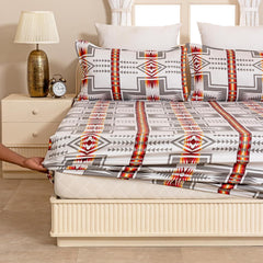 Double Size Elastic Fitted Bedsheet With 2 Pillow Covers - (72 X 72 Inches, Grey & Red) | Wrinkle Free Bed Sheets | Perfect For Home Decor & Gifting