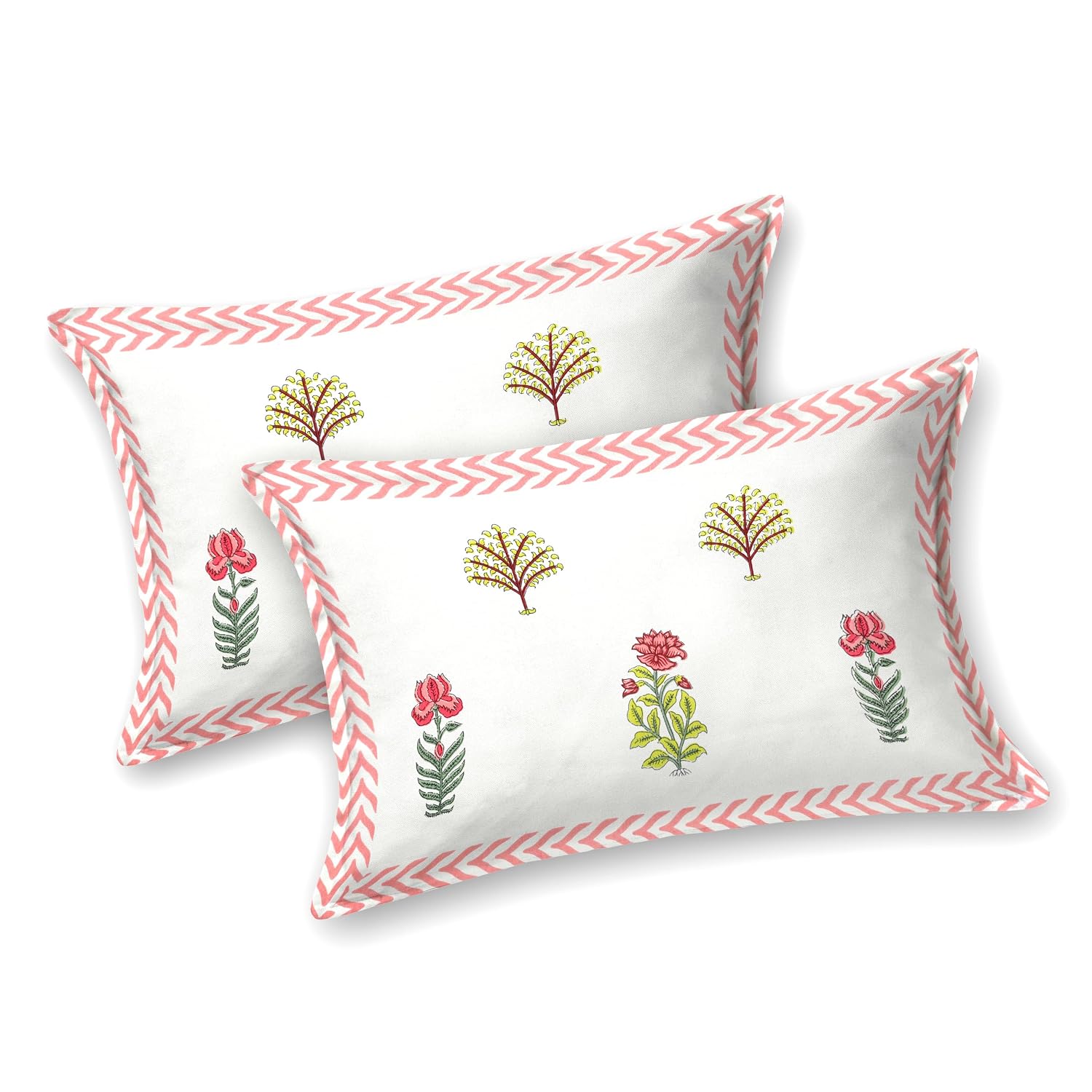 Hand Printed Cotton Bedsheet For King Size With 2 Pillow Covers | 93 X 108 Inches, Pink & Green | Ultra-Soft & Skin-Safe | Breathable Summer Comfort