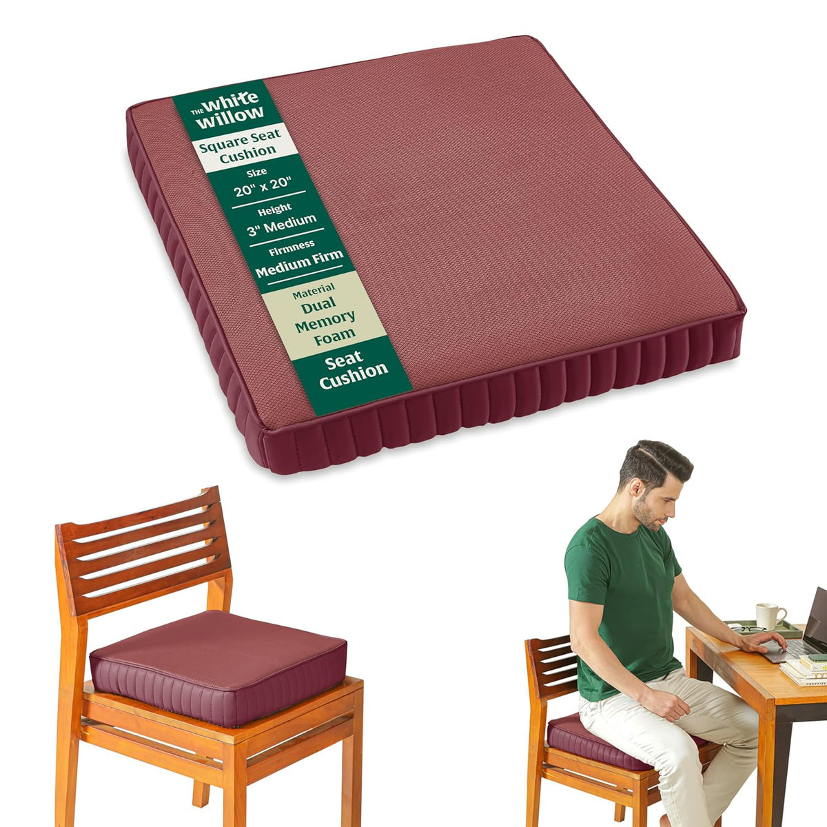 Chair Cushion Pad, High-Resilience & Memory Foam Pillow, Berry, XL King Size - 20 L X 20 W X 3 H inch | Seat Cushion For Chair, Hip Support & Back Pain Relief | Sitting Pillow - Set Of 1