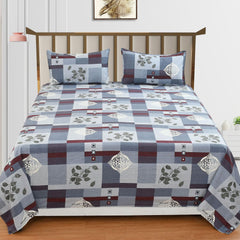 100% Pure Cotton Double Bedsheet With 2 Pillow Covers - 90 X 90 Inches, Blue & White | Soft, Breathable & Skin-Friendly Fade Resistant Double Bedsheet