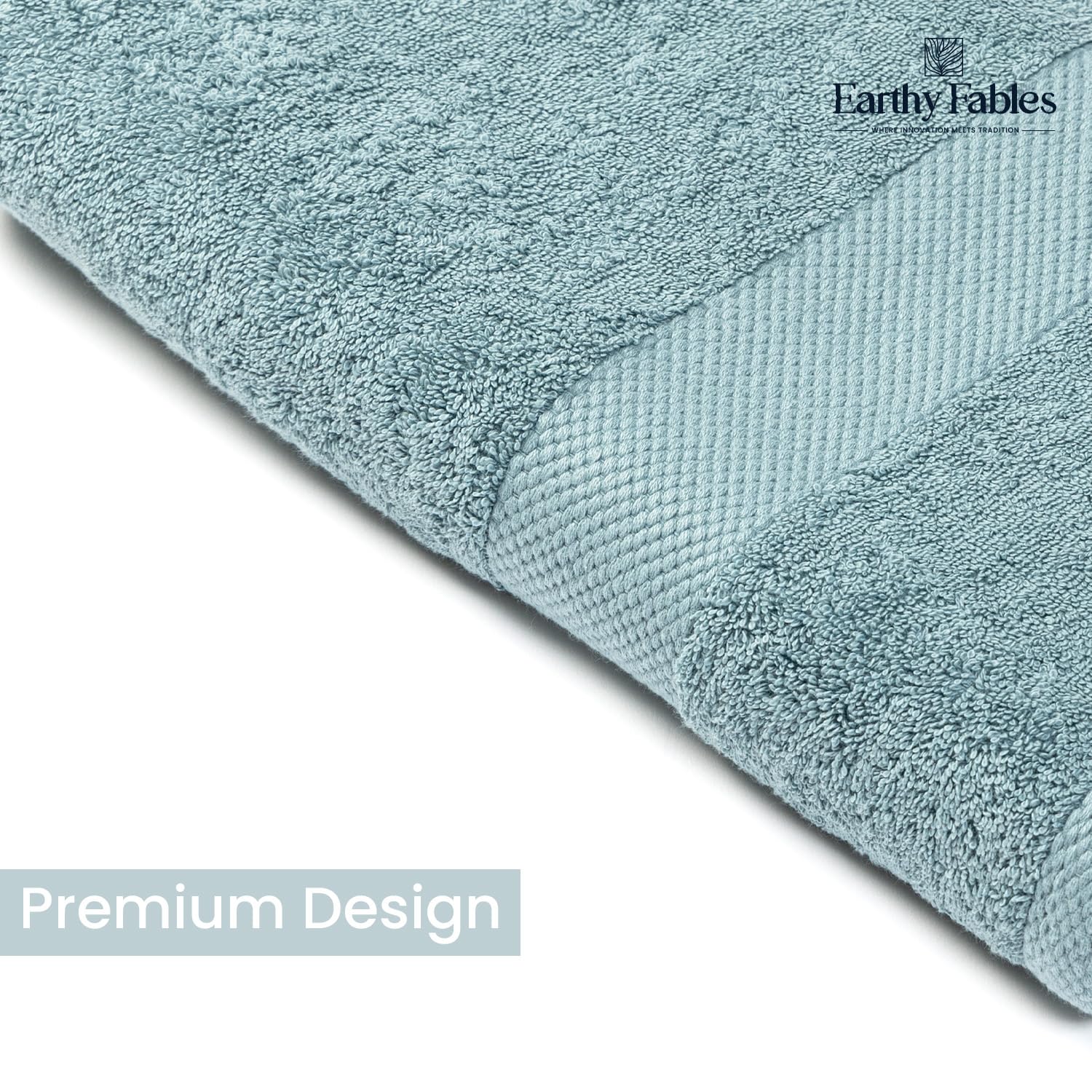 Earthy Fables Premium Hand Towels 600 Gsm | 100% Combed Cotton, Ultra Soft Quick Dry & Highly Absorbent, For Home, Gym & Travel | Set Of 4 (Aqua)