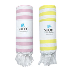 Suam Suntails Lightweight 100% Cotton Bath Towel (Yellow - Lite Blue & Pink - Blue, Suntails Towel, Cotton, Standard, Af-Bt) - Pack Of 2