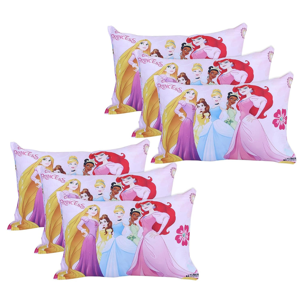 Kid's Soft Pillow For Sleeping, Disney Princess Pillow, Pink - 12 X18 Inch | Back & Front Printed Pillow | Suitable For All Sleepers, Multipurpose & Comfortable, Breathable - Pack Of 6