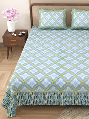 King Size Bedsheet With 2 Pillow Cover - 90 X 108 Inches, Green & Blue | Light Weight & Easy To Wash At Home | Resistant For An All-Season Use