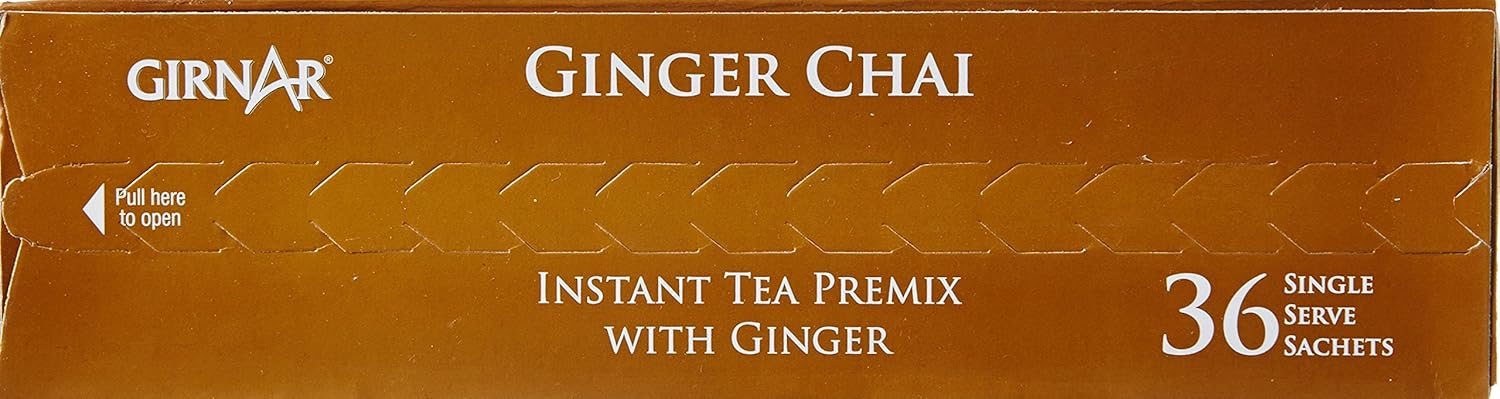 Girnar Ginger Chai Instant Tea Premix With Ginger - 36 Sachets | Natural Tea Extract & Kadak Adrak Chai - Caffeine Free Loose Leaf Tea