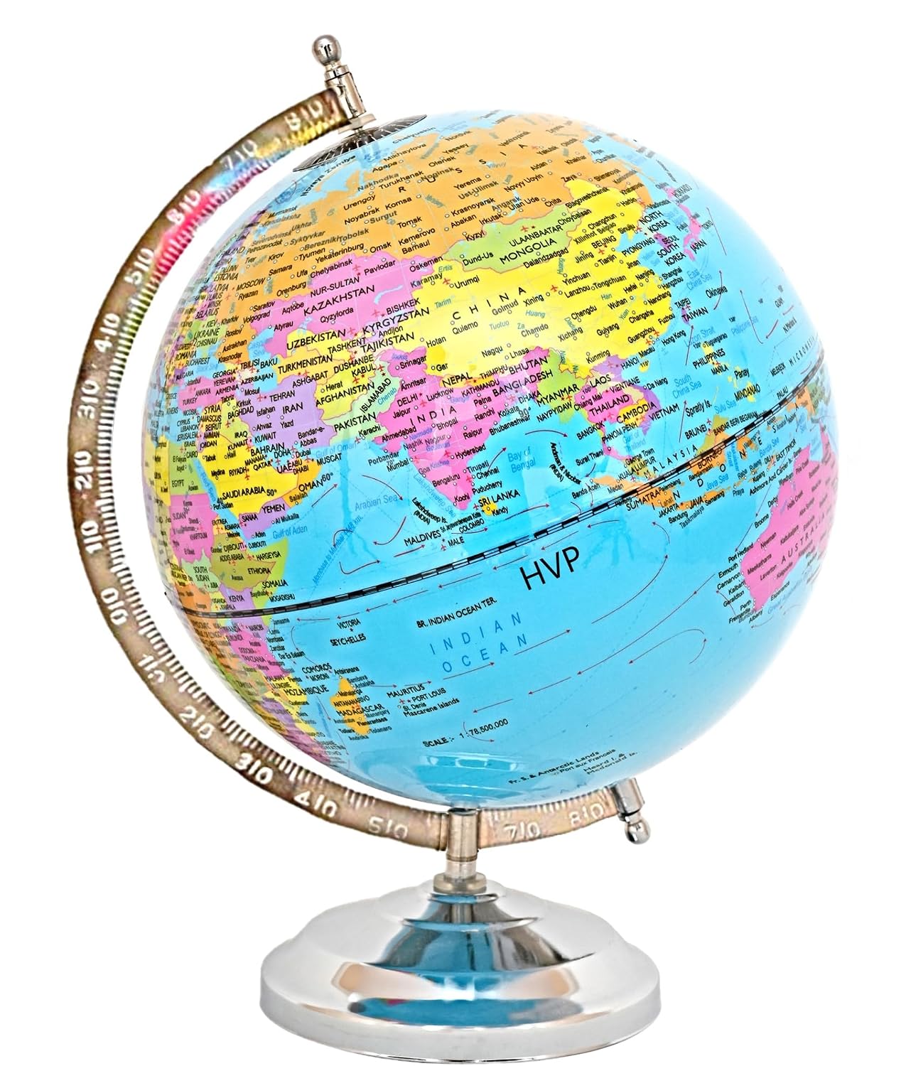 Educational Globe + Magnifying Glass, Rotating World Globe With Steel Finish Arc & Base | World Globe, For Kids Learning, Students & Home Decor, Office Desk, Pack Of 1
