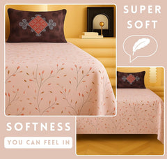 1 Double Bedsheet With Two Pillow Covers - 90 X 94 Inches, Blush Pink | 300 Thread Count Super Soft Bed Sheet For King Size Bed Floral Design