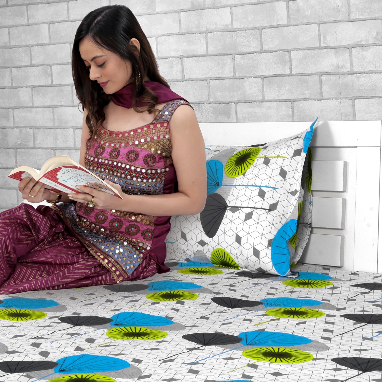 100% Cotton Single Bedsheet With 1 Matching Pillow Covers - 57 X 87 Inches, Multicolor | All Weather Comfort & Bedroom - Softness & Natural Breathability