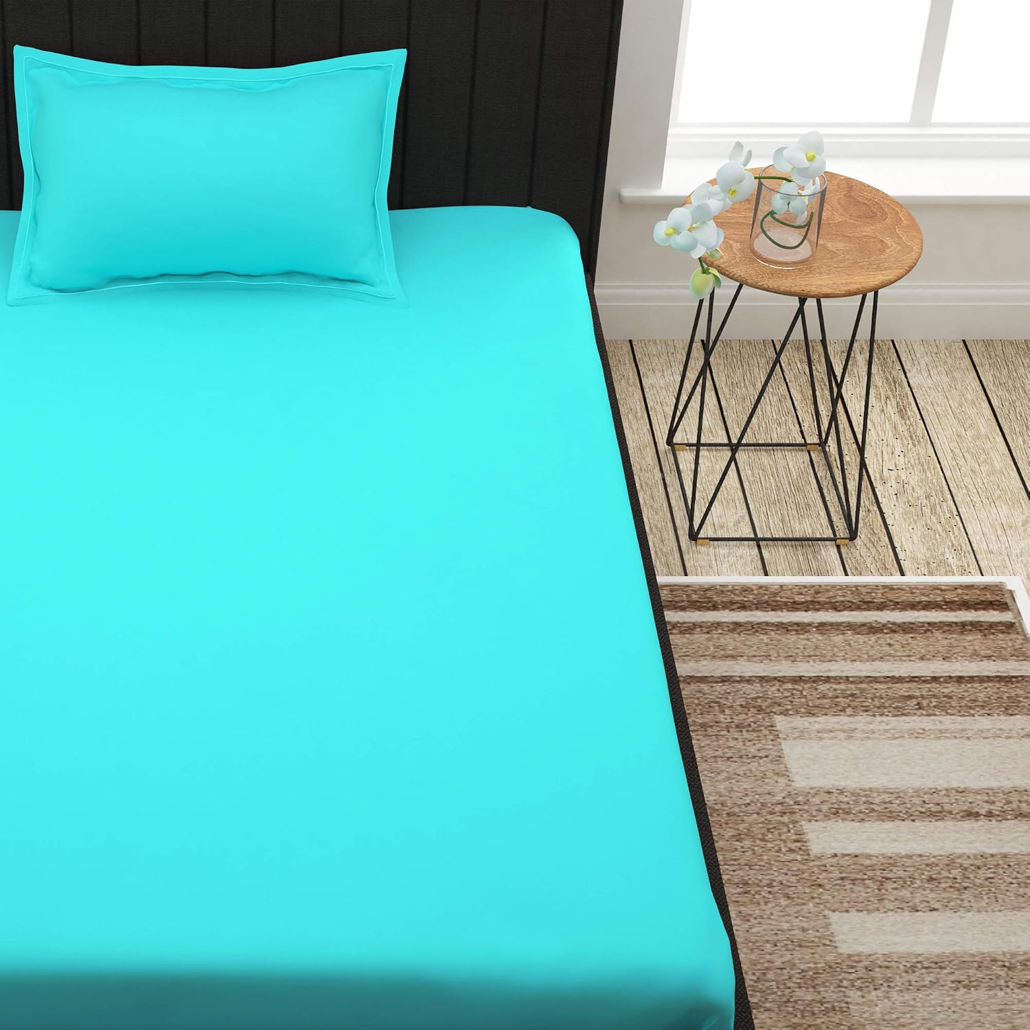 Single Bedsheet With 1 Pillow Cover - 61 X 88 Inches, Aqua Blue | Perfect For Gifting On Diwali & Baby Showers Christmas Bedsheet