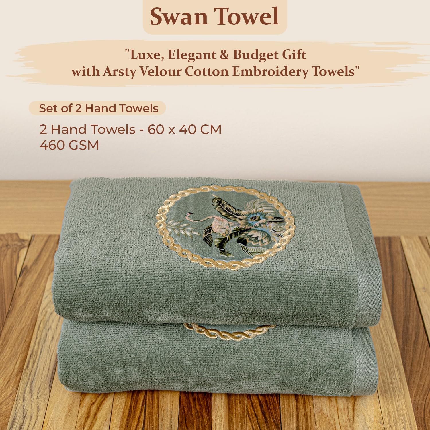 Akiko Home Prima Dream 100% Cotton Hand Towels 400 Gsm | Soft, Absorbent & Durable, Cotton Hand Towel | Pack Of 2 (Green)