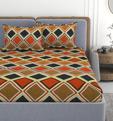 1 Double Bedsheet With 2 Pillow Covers Size 60 X 78 X 8 Inches, Multicolor | Cotton Feel All Around Elastic Fitted - Queen Size Bedsheets, Super Soft