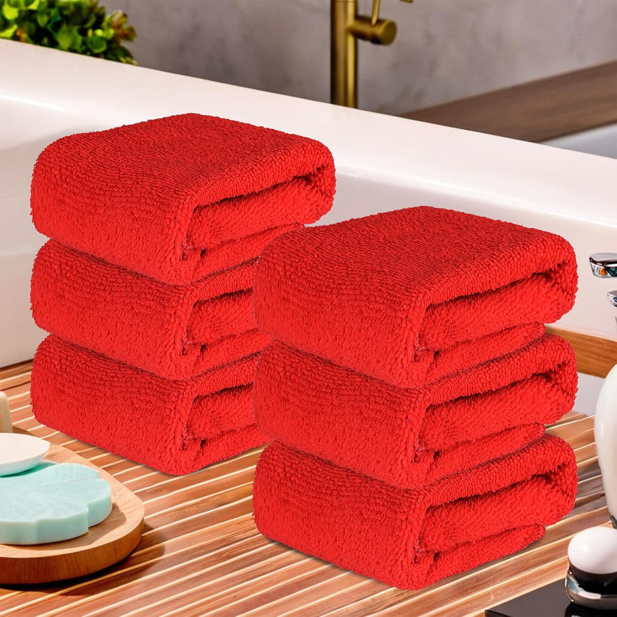 Kuber Industries Super Absorbent & Reusable Microfibre Face Towel 900 Gsm (Plain Red) - Pack Of 6