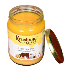 Natural A2 Gir Cow Bilona Ghee By Krushang | Traditionally Hand Churned Bilona Method Healthy Pure Desi Ghee Helps In Bones Health | (500ml) 16.9 Ounce | Jar Pack