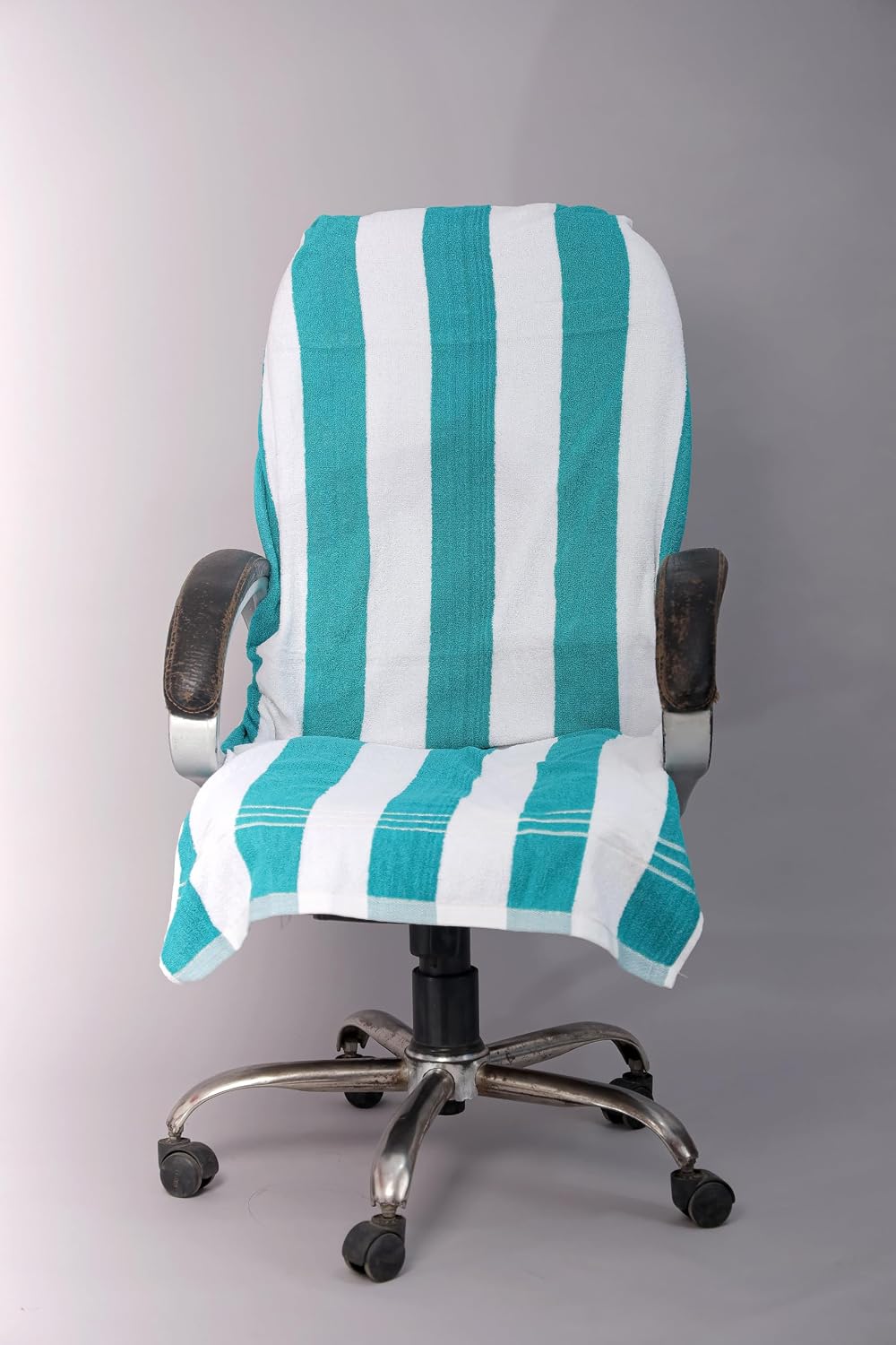 Roman Home Solid Large Luxury All Car Seats & All Office Chair Towel With Tie Knot & Elistick 450 Gsm - (Aqua Blue & White)