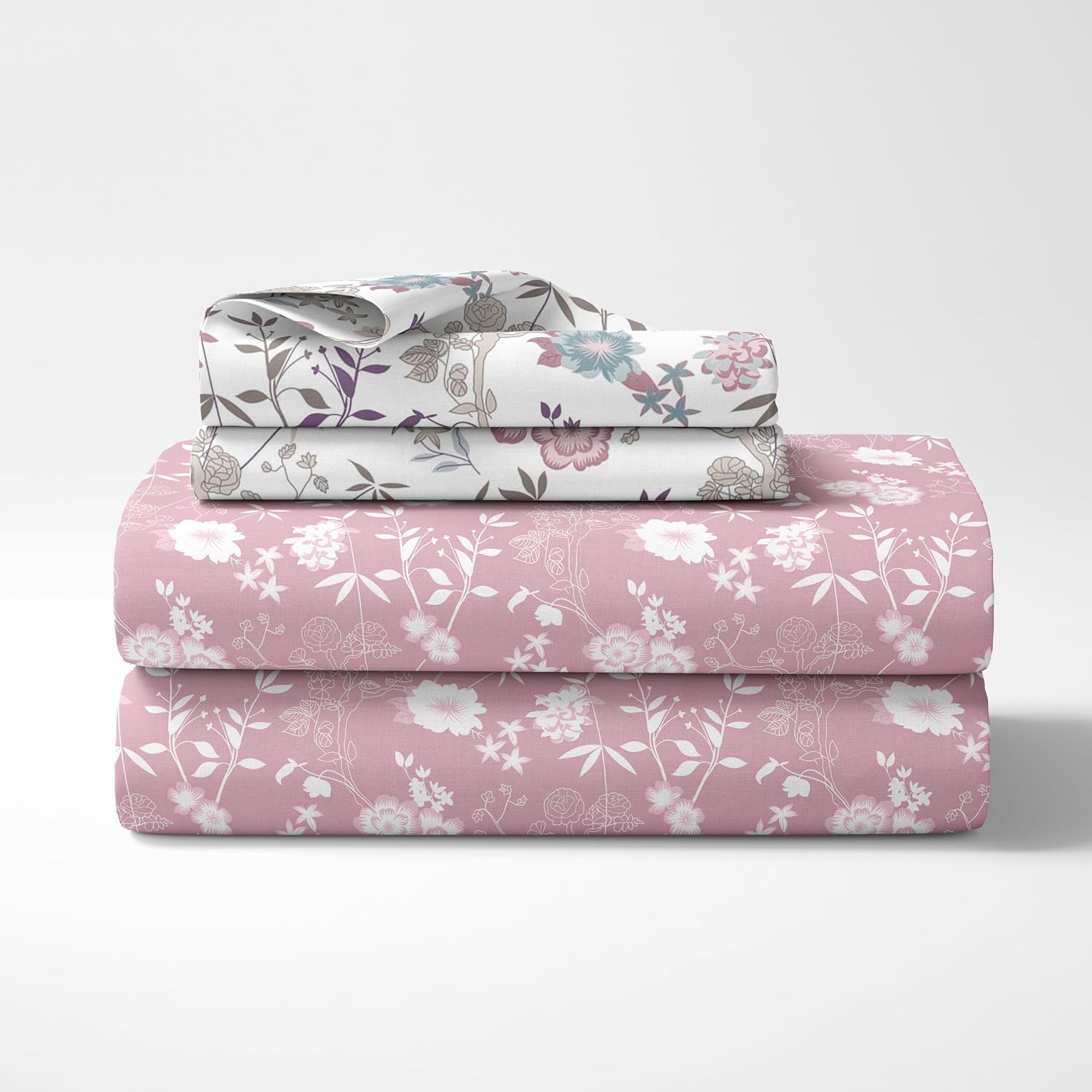 Cotton Bedsheet For Single Bed With 1 Pillow Cover - 54 X 84 Inches, Pink & White | Soft Touch Cotton Fabric-Comfortable & Durable | Elegant Printed Bedding Set For Daily Use