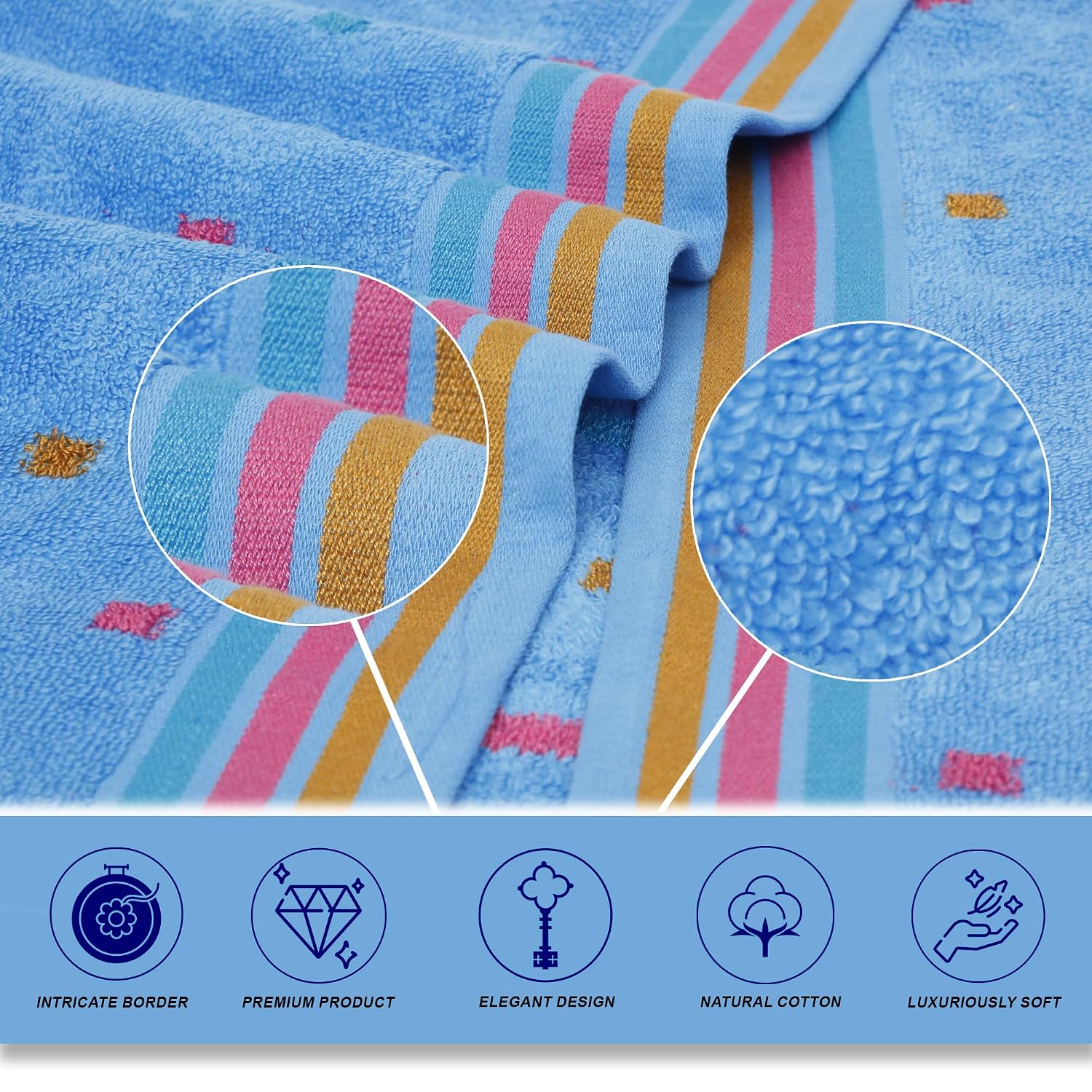 Liberty Towels Ultra Zero Twist 100% Cotton Large Size Towel 500 Gsm | Ultra Soft, Highly Absorbent, Quick Dry Bath Towel (Blue)