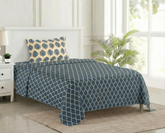 Cotton Printed Single Flat Bedsheet With 1 Pillow Cover - 60 X 100 Inches, Cream & Deep Sea Blue | Breathable & Skin Friendly Bedsheet | Ideal For Year Round Use