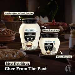 Pure Premium Desi Buffalo Ghee By Anveshan | High In Vitamins A, D & Healthy Bilona Method Desi Ghee For Strenghthens Bones & Immunity | (250ml) 8.4 Ounce | Jar Pack