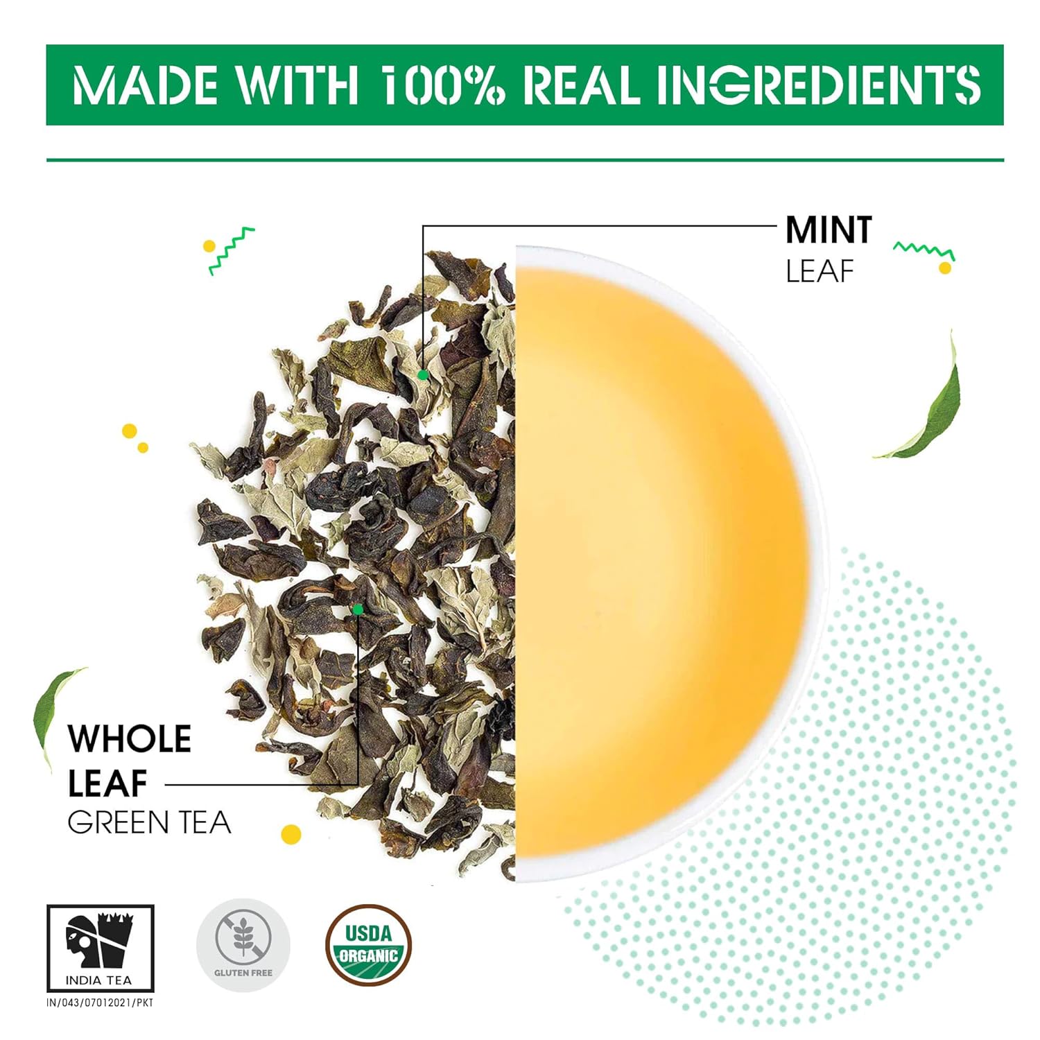 Teabox Mint Green Tea - 25 Pyramid Tea Bags | Exotic Blend Of Premium Green Tea & Real Peppermint Leaves - 100% Whole Leaf Tea | Low Caffeine, 0% Bitterness