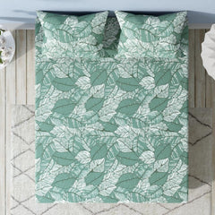 100% Cotton Double Bedsheet For Queen Size With 2 Pillow Covers 75 X 60 Inches, Sea Green | Durable & Long Lasting - All Around Elastic Fitted Sheet