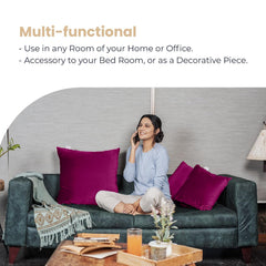 Microfiber Square Soft Pillow Cushion For Sofa & Bed, Purple - 18 X 18 Inch | Fluffy Pillow For Comfort & Back Support | Breathable, Washable | Premium Velvet Cover With Zip - Pack Of 5
