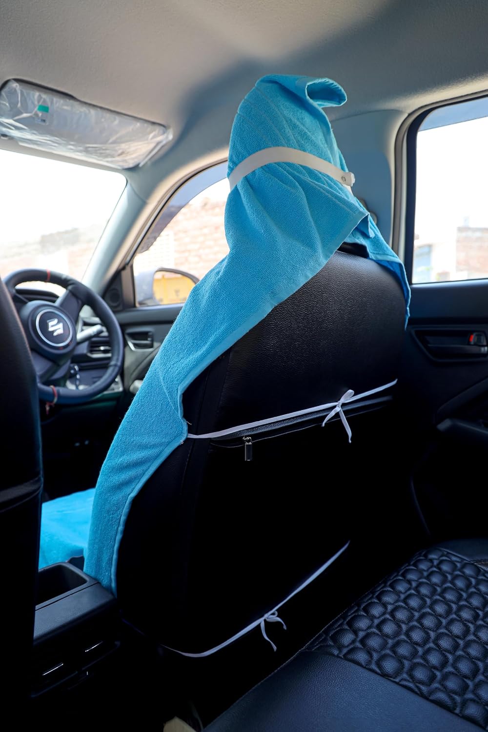 Roman Home Solid Large Luxury All Car Seats & All Office Chair Towel With Tie Knot & Elistick 450 Gsm - (Sky Blue)