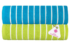 Casa Copenhagen Designed In Denmark Estatic Super Soft 2 Pieces 100% Cotton Large Bath Towel - Teal Blue & Lime Green