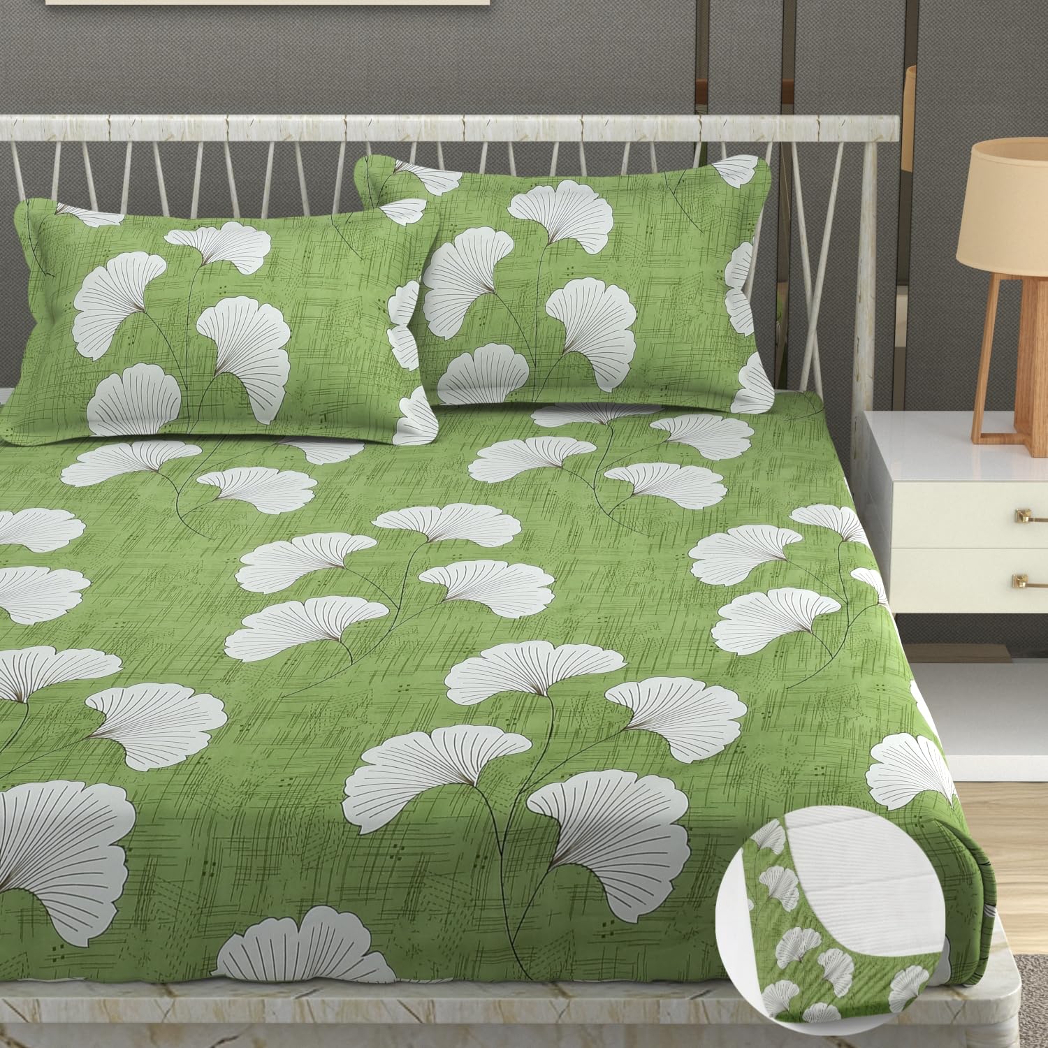 Double Bedsheet For Queen Size With Tow Pillow Cover - 72 X 72 Inches, Light Green | All Around Elastic Fitted Breathable & Durable, Soft Touch & Perfect For All Seasons