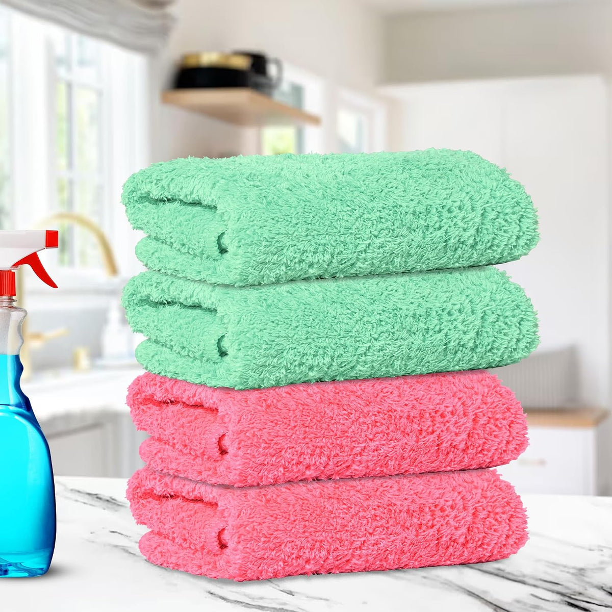 Kuber Industries Cleaning Towel 750 Gsm | Reusable & Water Absorbent Towels For Cleaning Glass, Kitchens & Bathrooms - Pack Of 4 (Green & Pink)