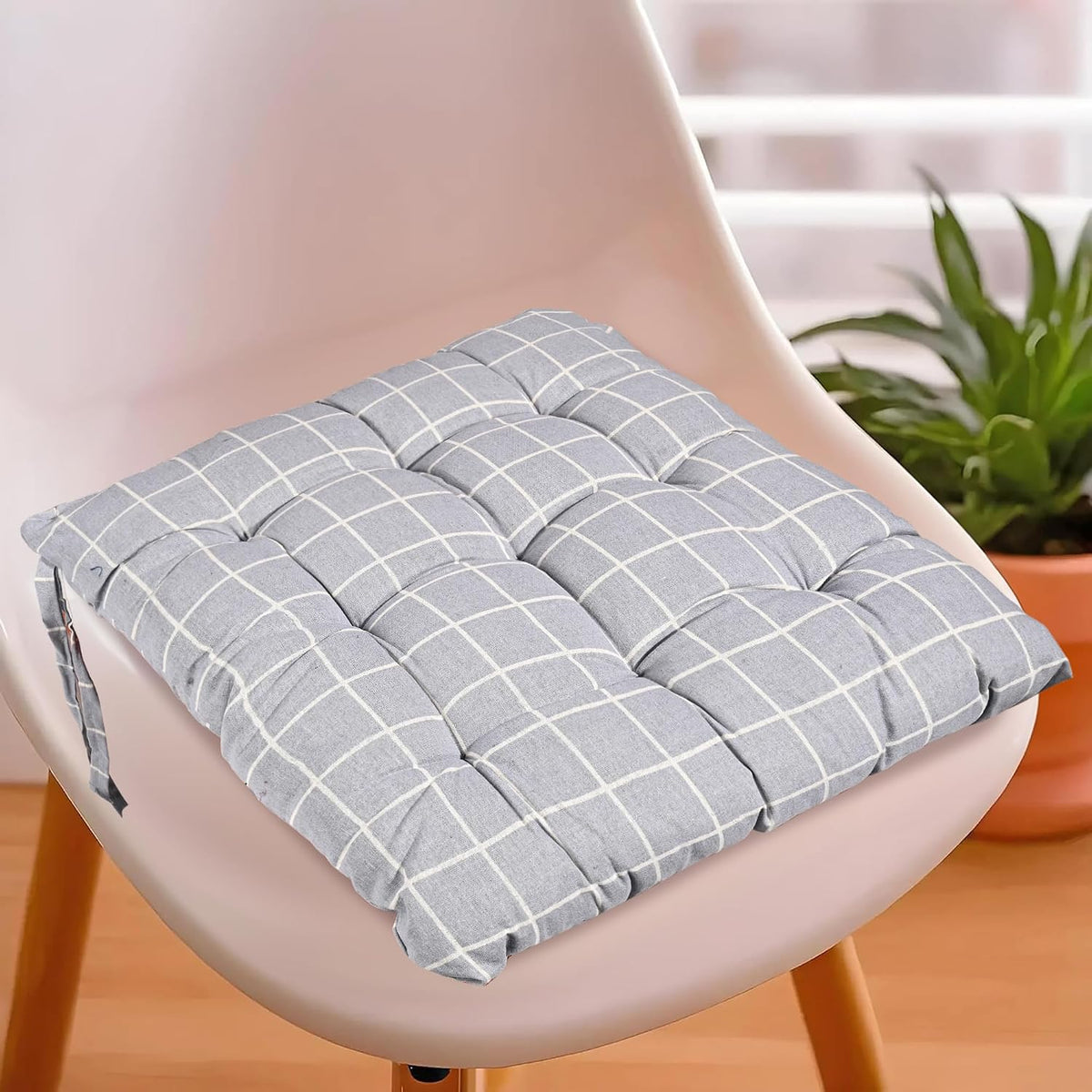Soft Cotton Chair Cushions For Sitting, Pillow For Office Work Support - Light Grey | Sitting Cushion & Back Rest For Chair | Dori Check Print, Pain Relief, Versatile Usage, Comfortable