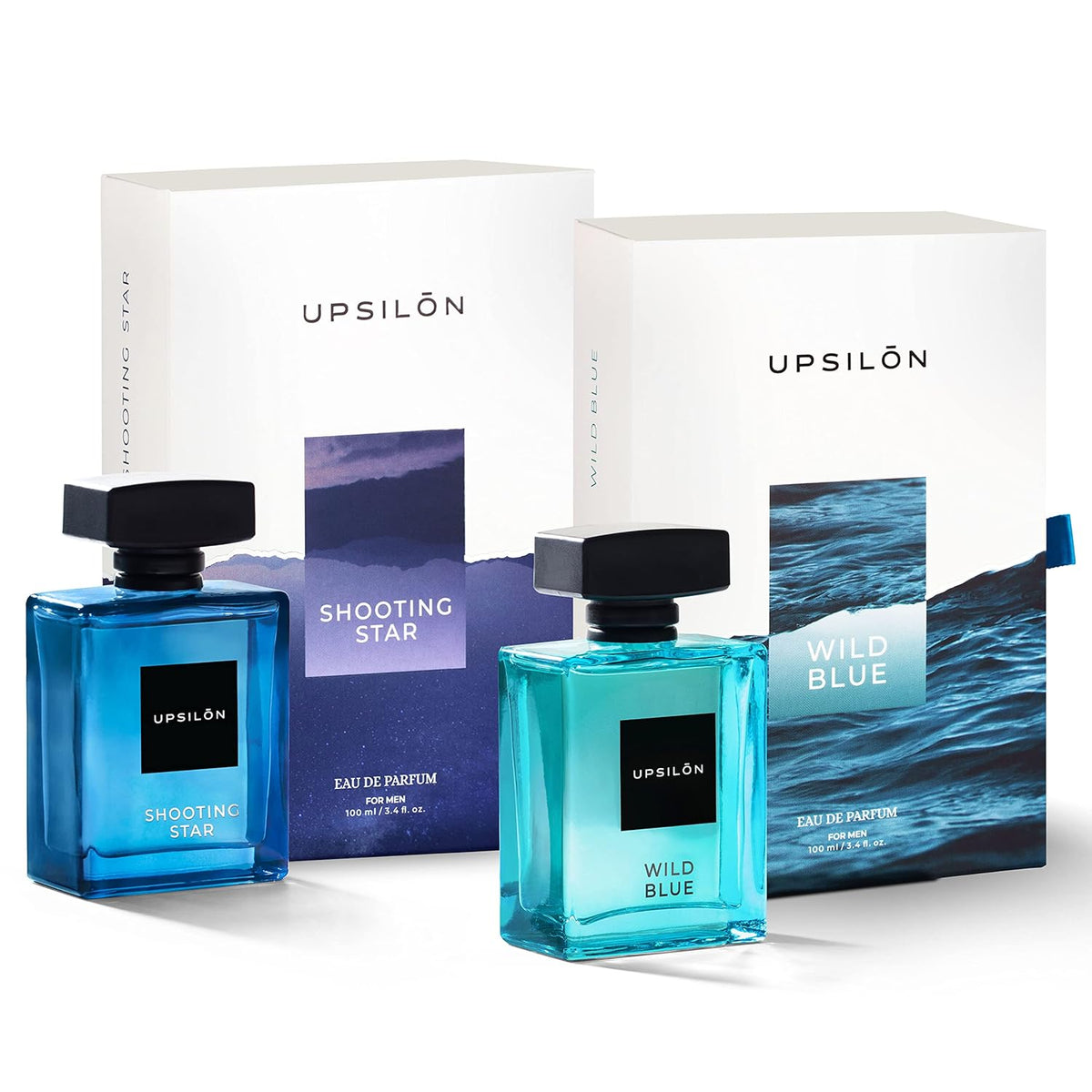 Upsilon Shooting Star + Wild Blue Eau De Parfum For Men 100ml 3.4 Fl.oz. Each Pack Of 2 | Travel Friendly | Luxury Scent