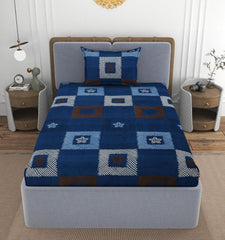 Elastic Fitted Bedsheets Single Bed With 1 Pillow Cover - Size 36 X 72 X 10 Inches, Dark Blue | 100% Premium Fabric Is Lightweight, Soft & Comfortable
