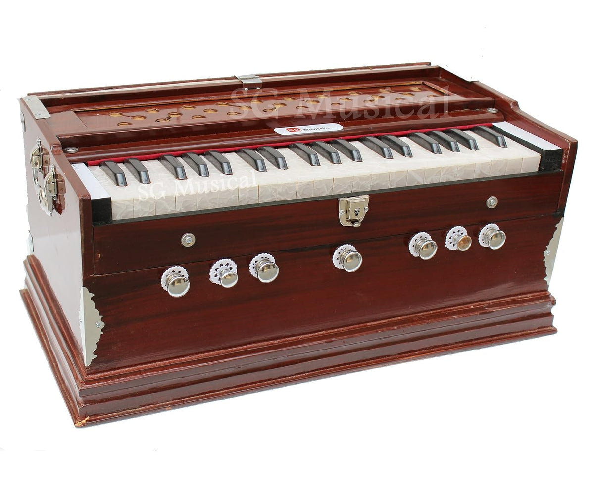 Harmonium Two Side Carry Handle - 7 Stopper, Double Bellow, 39 Keys, Two Reeds (Bass + Male) | Jaali Frame On Keys