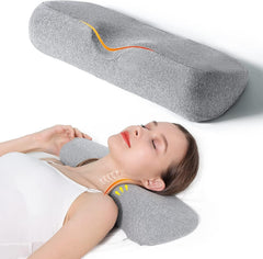 Memory Foam Neck Roll Pillow For Stiff Neck Pain Relief, Grey - 18 X 7.5 X 5 Inch | Cervical Neck Pillow For Sleeping, Neck Support Pillow | Bolster Pillow For Bed Side Sleepers