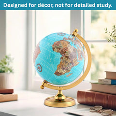 Earth Light Blue Rotating 6 Inch World Globe With Gold Stand For Bookcase Shelf Decorative Home, Desk Sturdy, Office Decor, Pack Of 1
