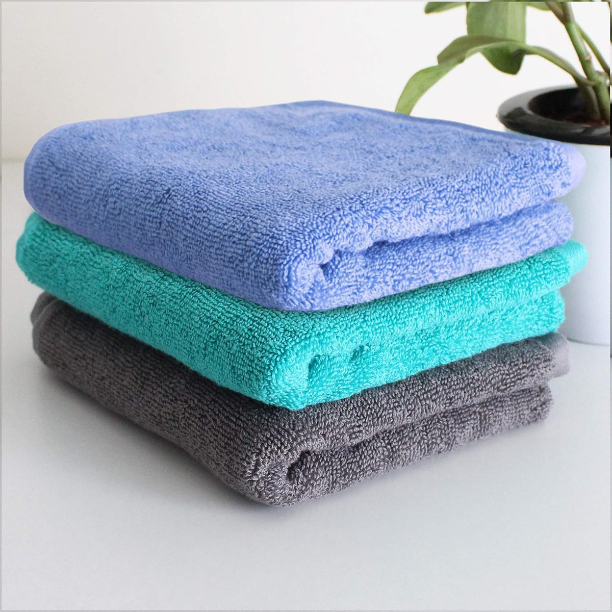 Heelium Bamboo Hand Towel 600 Gsm | Ultra Absorbent & Anti-Bacterial 3x Softer Than Cotton Towels (Iris, Grey & Teal)- Pack Of 3