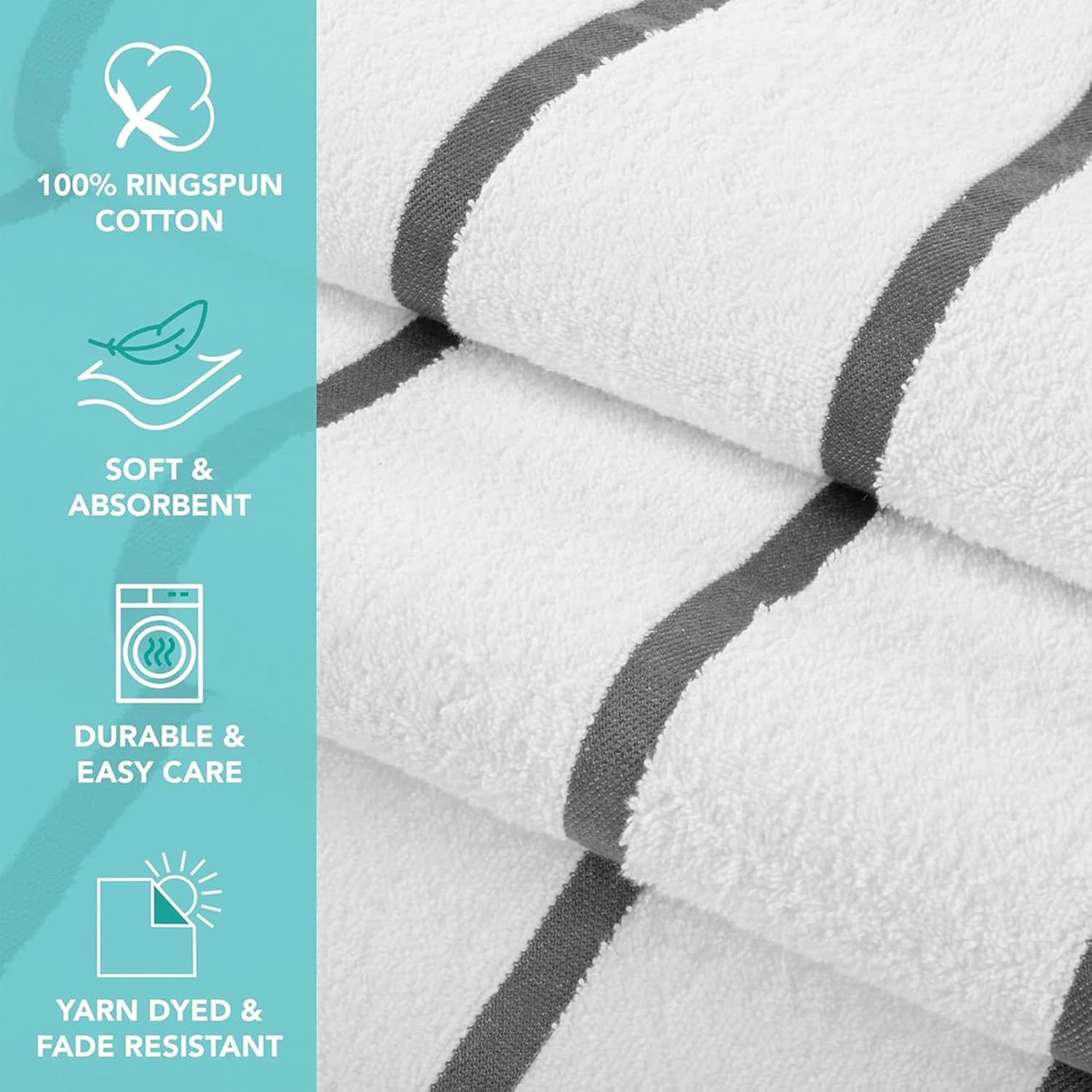 Casa Copenhagen Pack Of 2 Cabana Pool Xl Bath Towels 610 Gsm Cotton Rough And Tough Use Colour (White Grey Stripe)