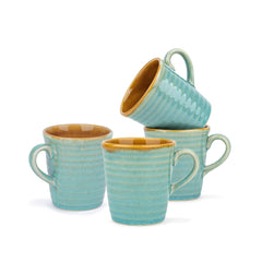 Ceramic Artisanal Coffee Cup Set Of 4 - 290ml Each, Turquoise Blue | Medium Cup With Glossy Finish - Stoneware Coffee Cup Set | Ceramic Everyday Cup - Microwave Safe & Dishwasher Safe