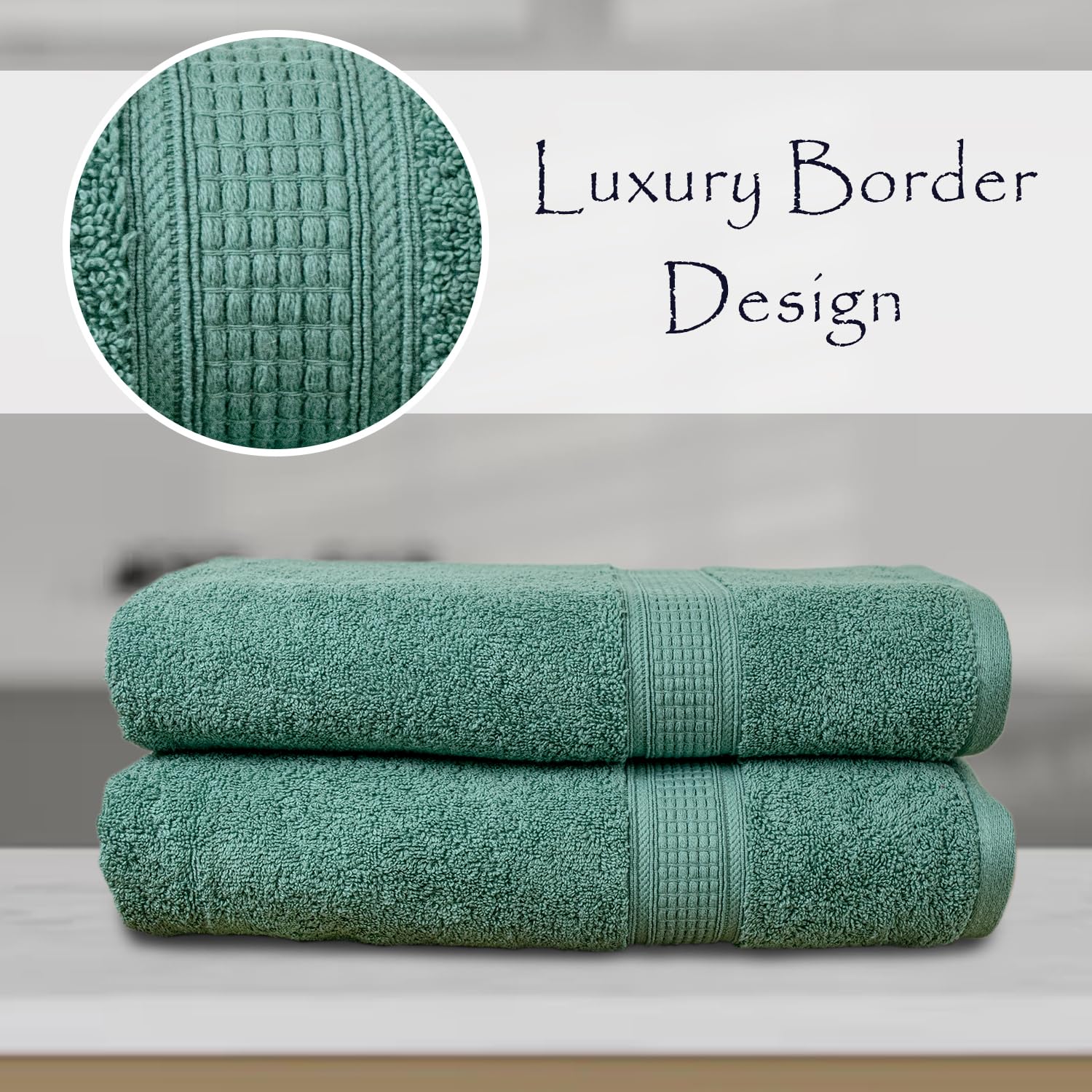 Rangoli 100% Cotton Fibre Bath Towel 1000 Gsm | Highly Durable & Super Absorbent Towel | Skin-Friendly & Quick Drying Luxury Towels (Mint Green) - Pack Of 2