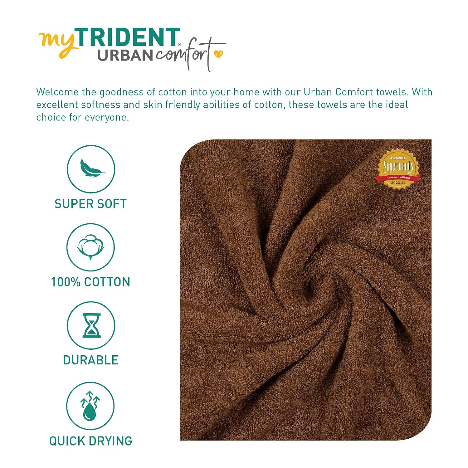 Mytrident 100% Cotton Bath Towels 450 Gsm | Towels For Bath Small Size | Trident Bath Towel - Soft & Absorbent (Coconut Shell)