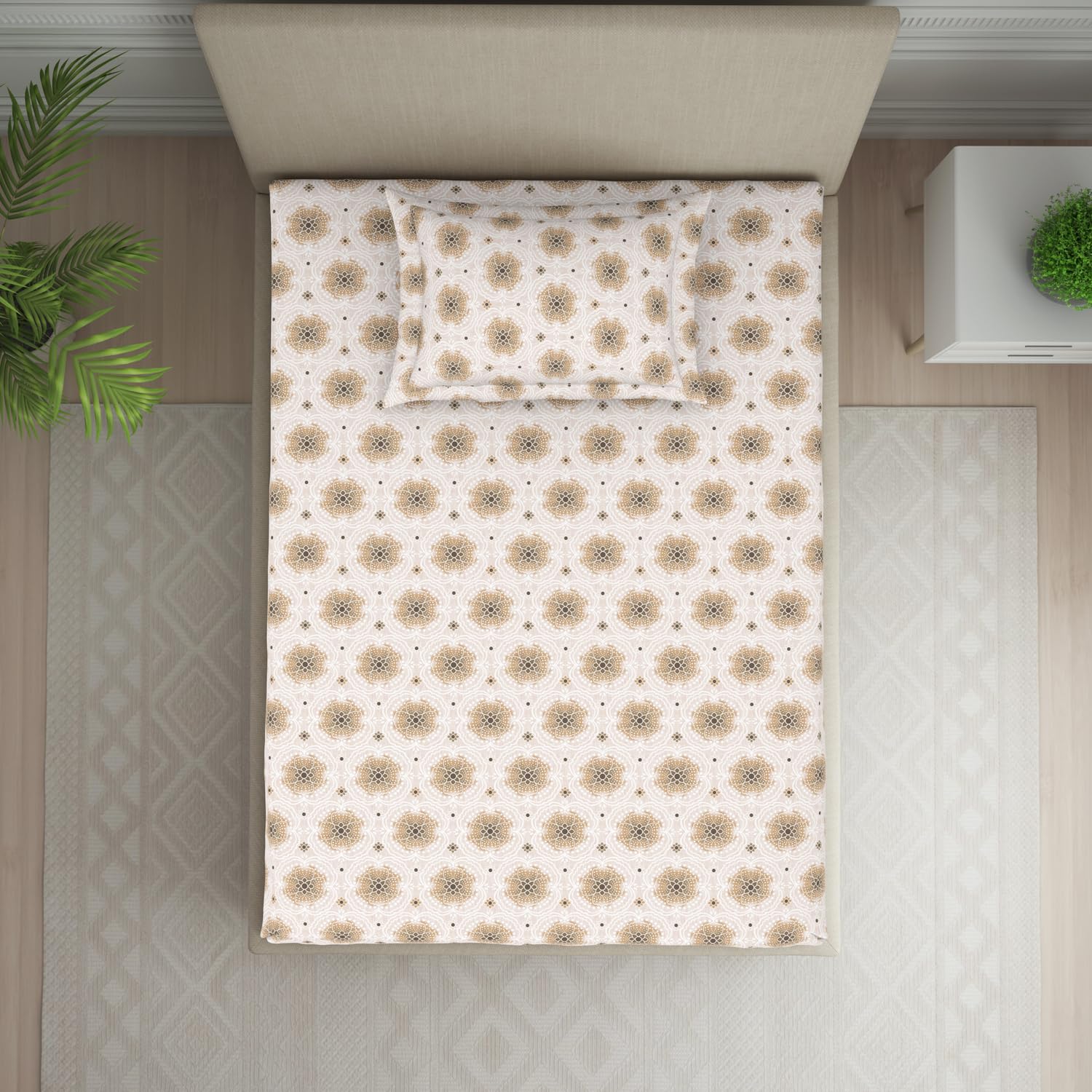 Polycotton Bedsheet For Single Bed With 1 Pillow Cover - 60 X 88 Inches, Brown | Skin Safe & Super Soft Small Size Bedsheet - 120 Thread Count