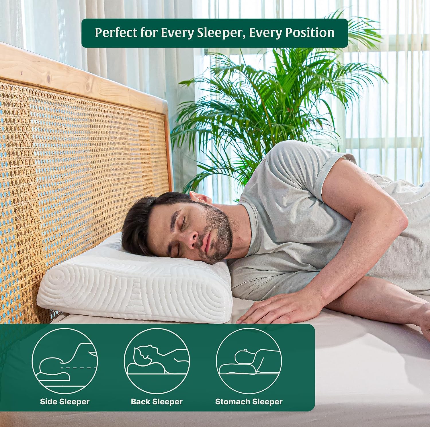 Memory Foam Cervical Pillow For Neck & Shoulder Pain Relief, White, Standard Size - 20 L X 13 W X 4 H Inch | Orthopedic Contour Pillow, Bed Pillow For Sleeping, Washable Outer Cover