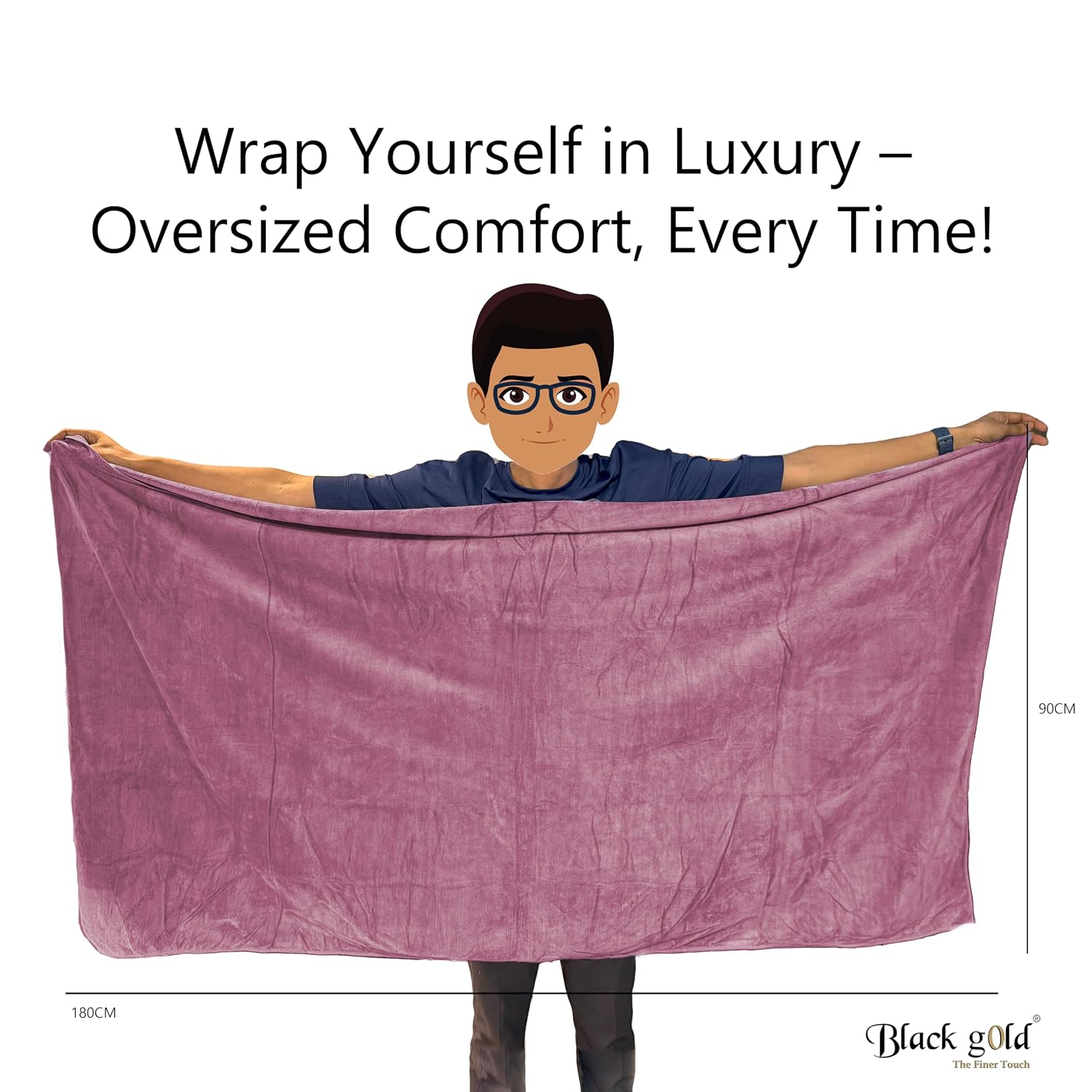 Black Gold The Finer Touch Oversized Microfiber Bath Towel 1300 Gsm | Soft Quick-Dry Microfiber Towel For Men & Women (Mauve Pink)- Pack Of 2