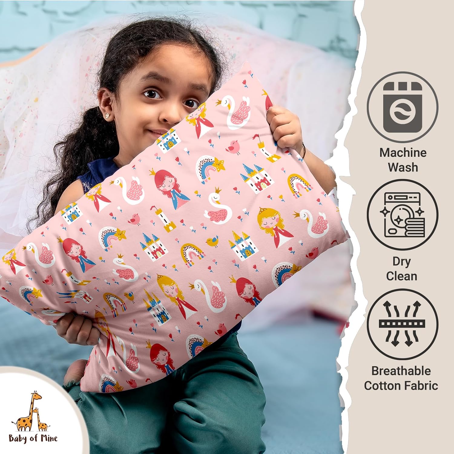Premium Baby Pillow For Kids, Super Soft Cotton Kids Cushion - 12 X 18 Inches | For 5 Years Old Kids, Adorable Animal & Cartoon Prints | Bed Pillow, Washable, Easy To Care - Pillow 14