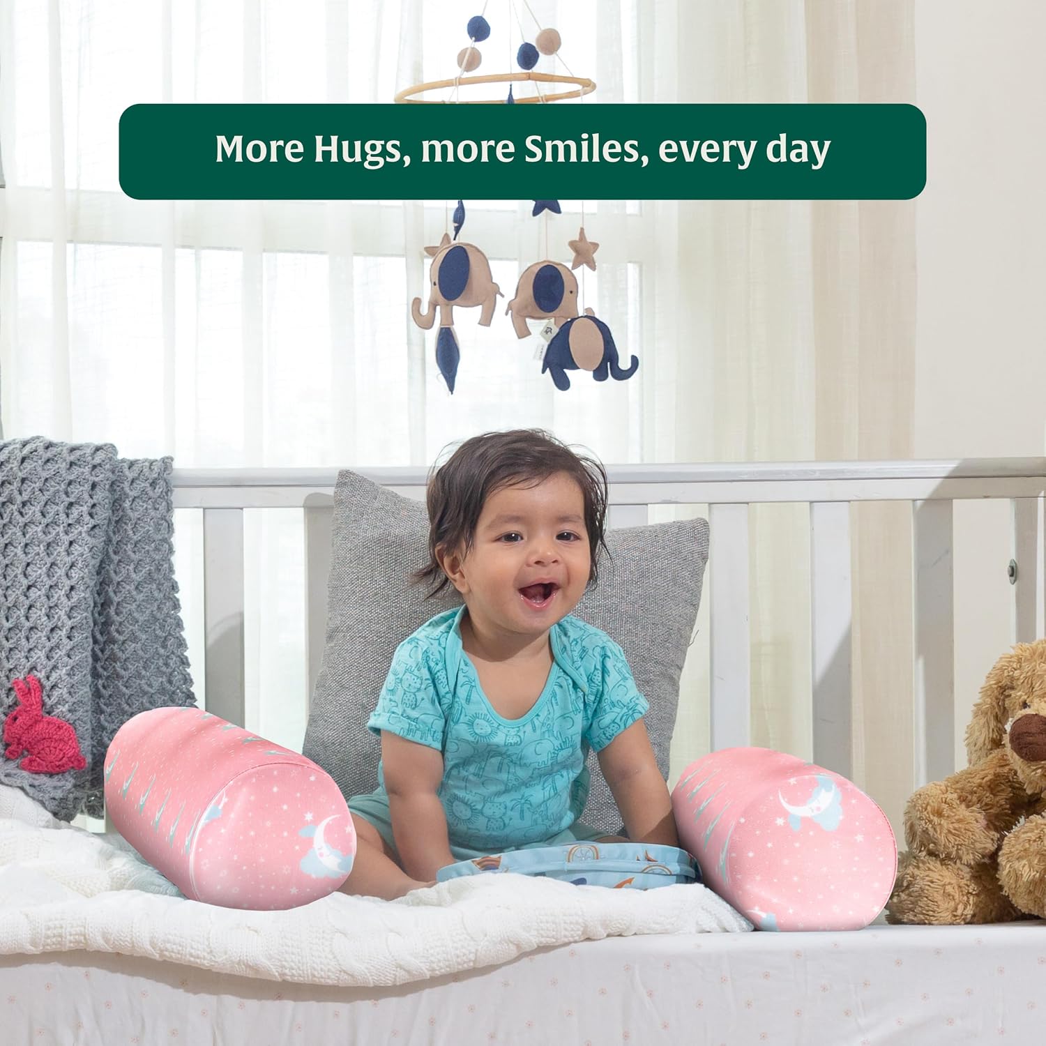 Memory Foam Soft Baby Bolster Pillow, For Side & Neck Support Pillow, Pink, Size - 22 L X 5 W X 5 H Inch | Removable & Washable Organic Cover | Extra Comfy & Soft Baby Bolsters Pillow