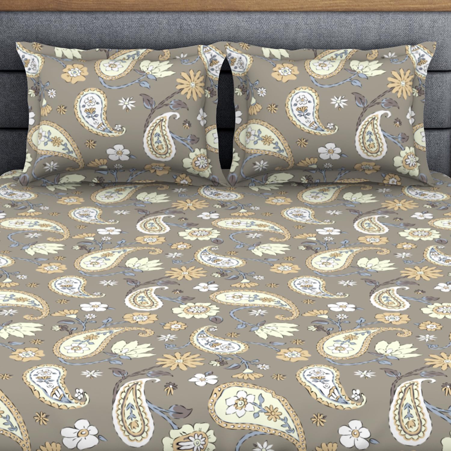 King Size 1 Double Bedsheet With 2 Pillow Covers - Size 108 X 108 Inches, Taupe | Soft Feel Wrinkle Resistance | Durability & Comfort, Breathable