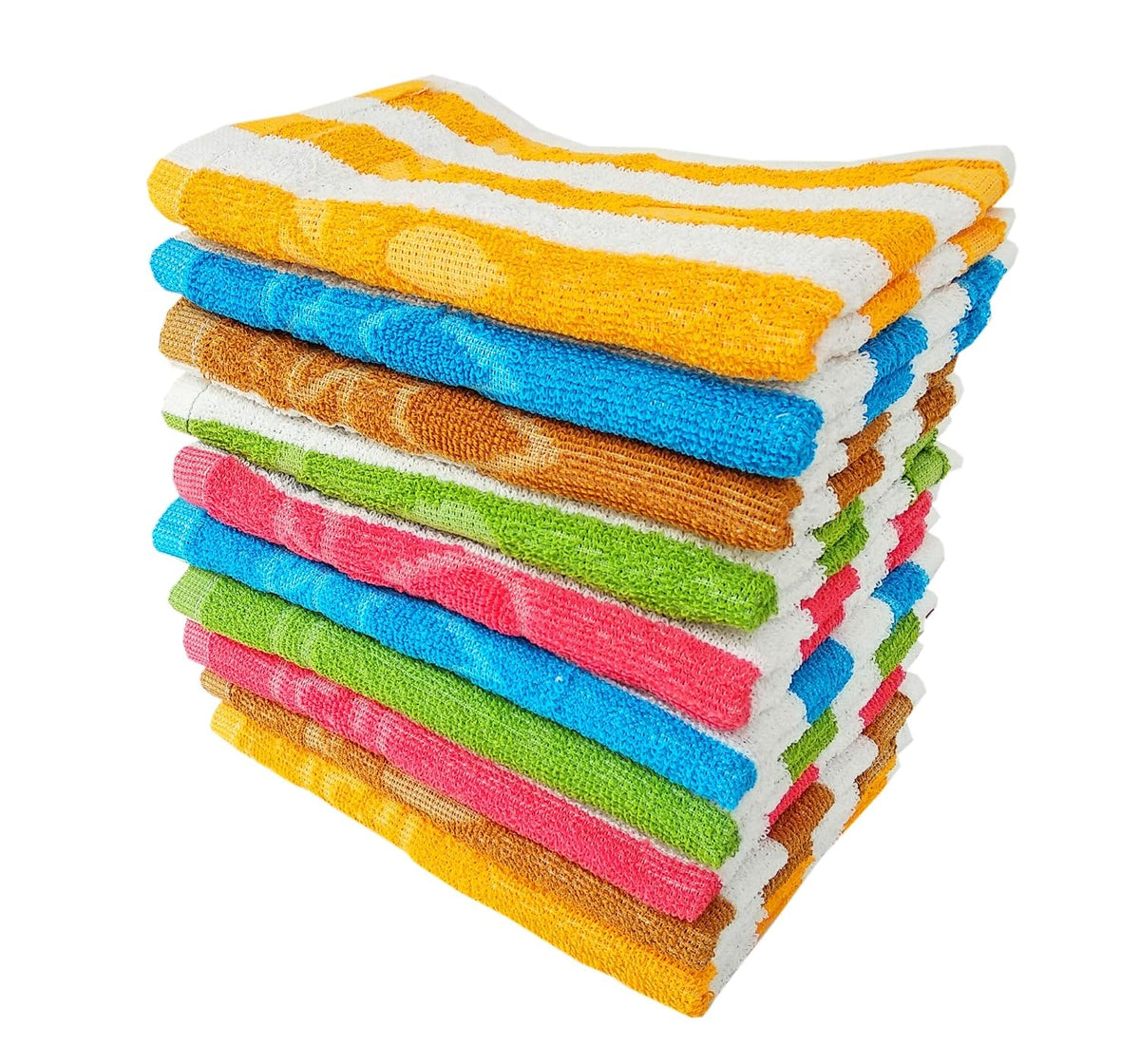 Space Fly Cotton Cabana Striped High Absrobent Hand Towels 1200 Gsm (Multicolor) - Set Of 10